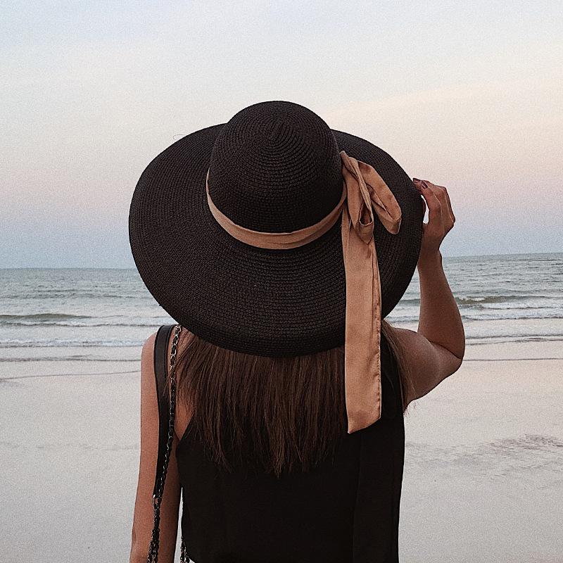 Vintage Hepburn Hat Female Summer Small Fresh Internet Celebrity Big Eaves Vacation Beach Straw Hat Sun Hat