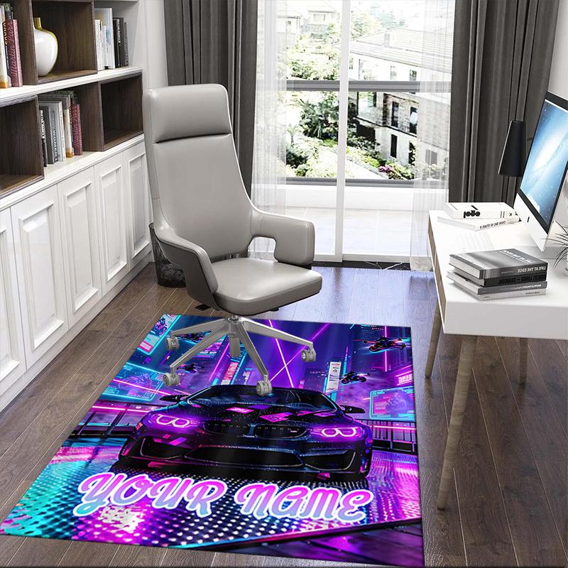 1PC Custom Name Neon City Theme Floor Mat Ideal for Living Room, Game Rooms, Office, Bedroom,Floor Mat Playful Design