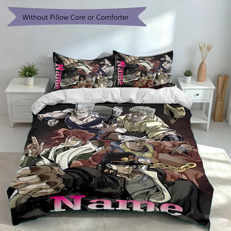 3pcs Custom Name JoJo's Bizarre Adventure Set,Includes 1 Duvet Cover and 2 Pillowcases,All-season Bedroom Decor