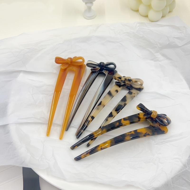 Trendige Schleife U-förmige Haarnadel Perlglänzend Kontrastfarben Acryl Haarnadel für Frauen Exquisites Süßes Mädchen Alltägliches Haaraccessoire