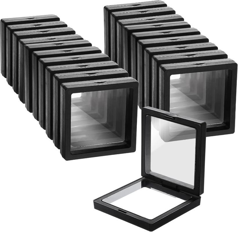 100pcs Clearview 3D Floating Display Cases Dustproof Acrylic Jewelry Storage Box with Elastic Film Transparent Hanging Organizer