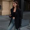 Women Blazer Lapel Solid Color Loose Long Sleeve Suit Jacket Fashion Office Lady Legant Wide Shoulder Commuting Jacket Summer Autumn
