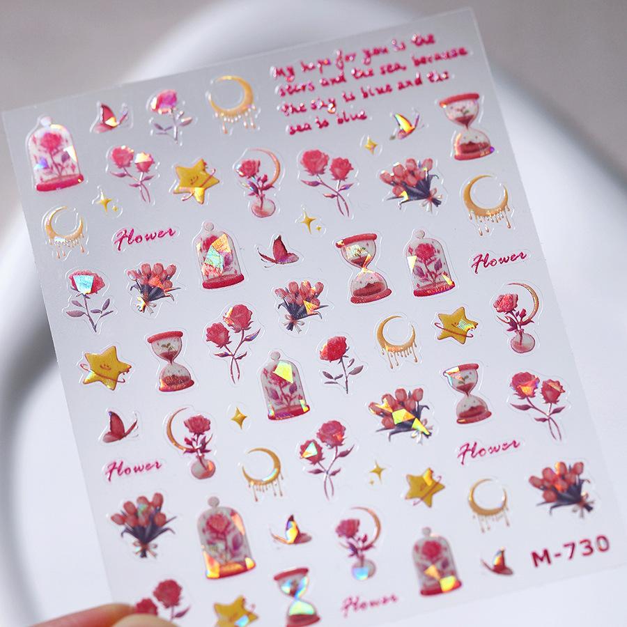1 PCS 5D Glitter Light Pink Begonia Flower Nail Art Sticker Exquisite Design High Quality Decorative Decal Nail Sticker