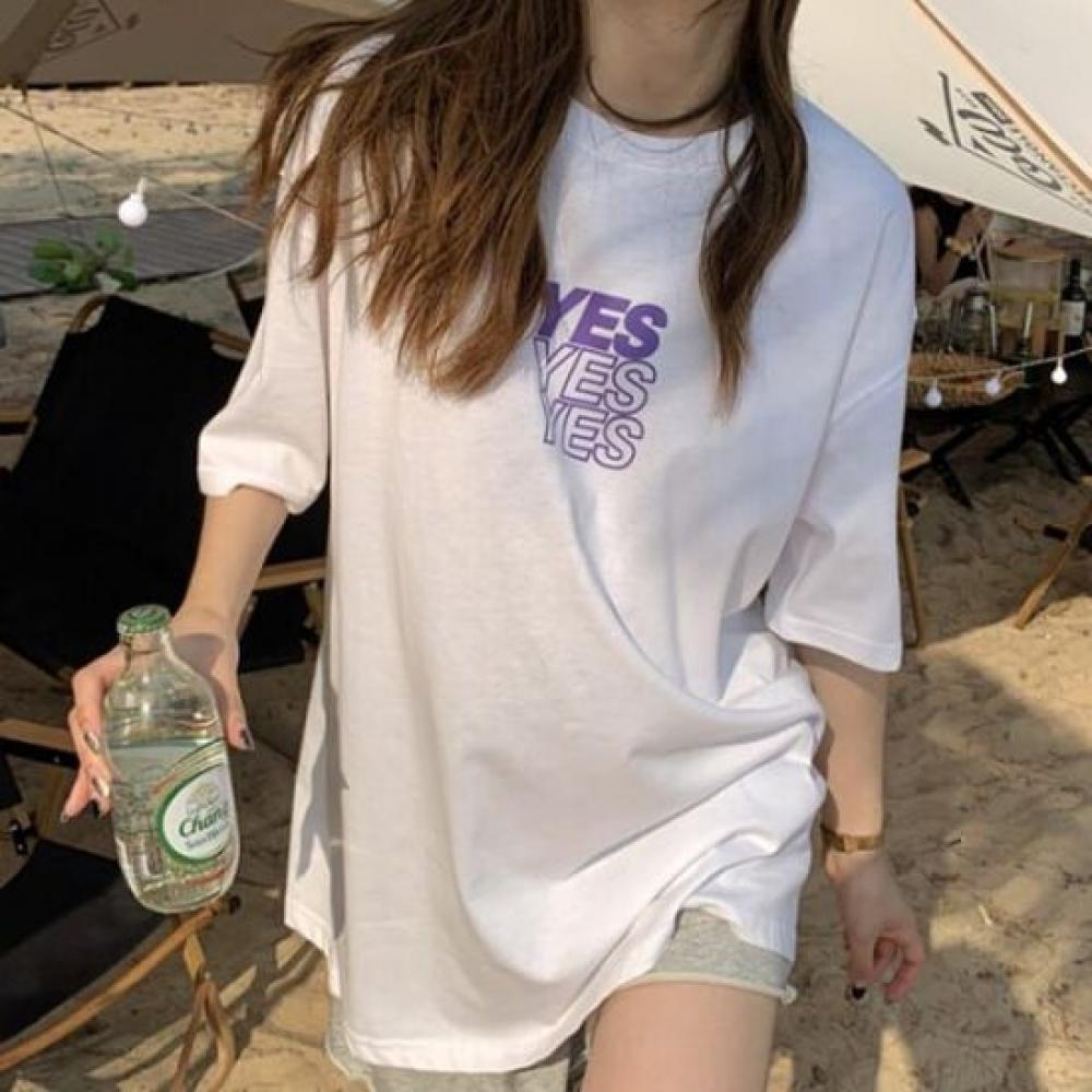 Navava Women Yes LeTTering Loose FiT ShorT Sleeve T shirT nT2704