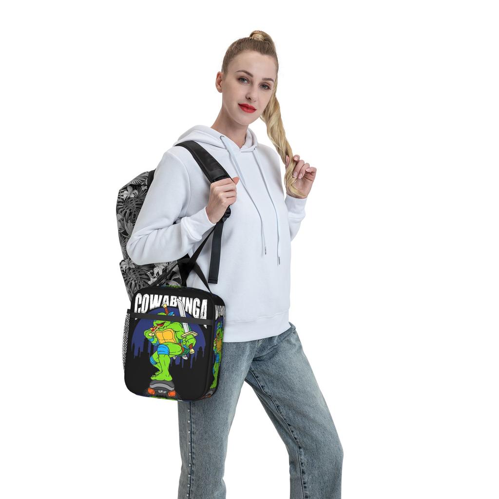 Teenage Turtles Eating Pizza And Skateboarding Insulated Lunch Bag Cooler Bag Meal Container Ninja Turtles Tote Lunch Box