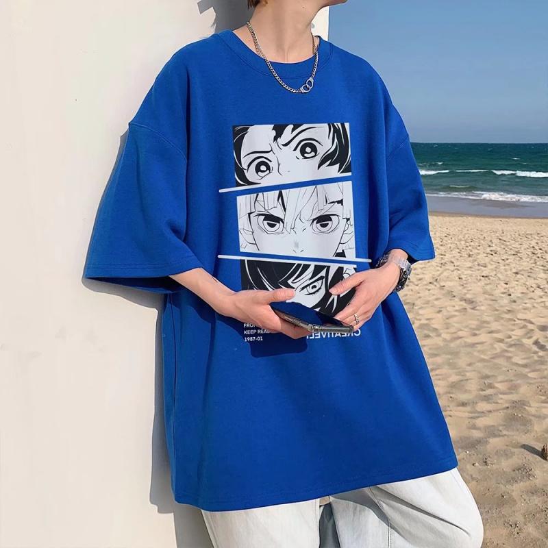 Demon Slayer Anime Printing Oversized Cotton Tshirt Men and Women Comfortable Fashion Street Y2K  Summer Trend Harajuku Tshirt