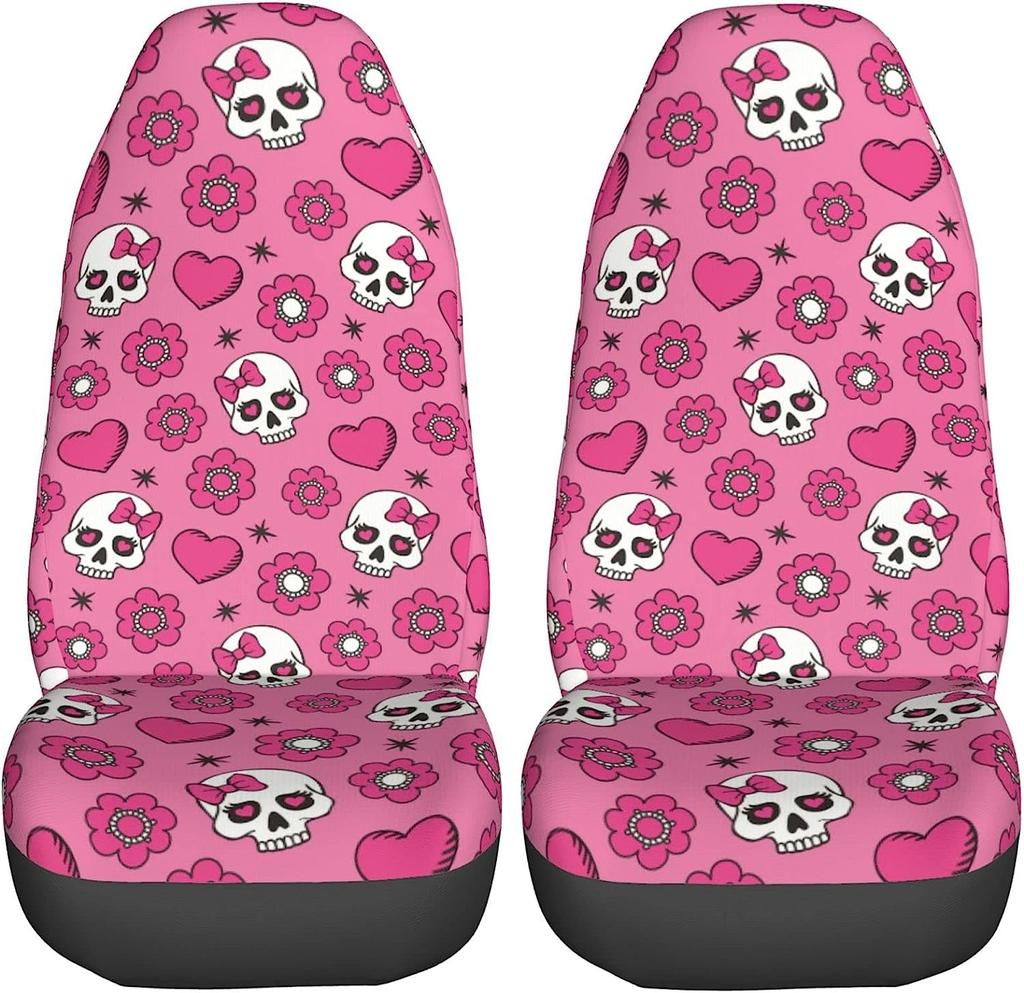 Teschio di Zucchero Rosa Coprisedili Auto Set da 2 Pezzi Protezione Sedile Anteriore Veicolo Accessori Interni Protettori Tappetini Auto Universali