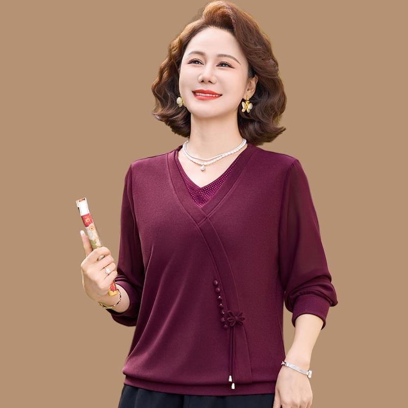 

Mom s 2026 Fashion Long-Sleeve Loose Top for Middle-Aged & Elderly Women - Spring & Autumn Style 2XL 105-120 lbs