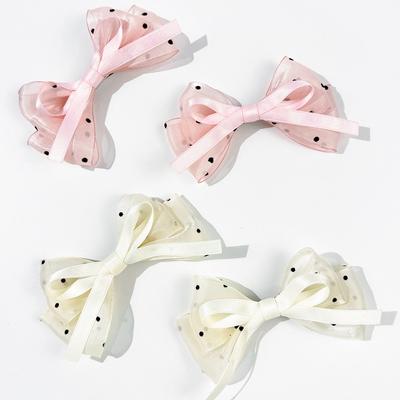 2pcs Spring and Summer New Polka Dot Mesh Bow Hair Clip, Sweet Temperament for Girls, Versatile Daily Hair Accessories