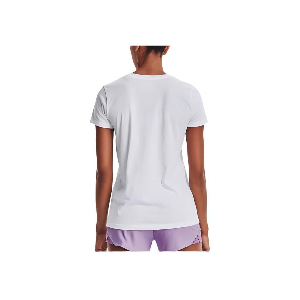 Under Armour Logo Comfort Breathable Round Neck Short Sleeve T-Shirt Women Tops White 1356305-108