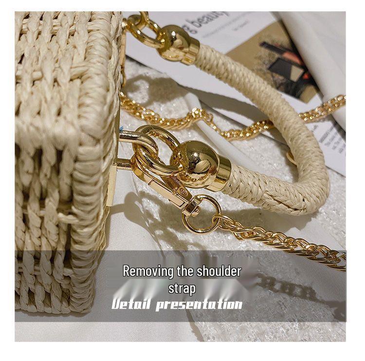 Borsa a tracolla in paglia da donna - Stile influencer francese - Piccola trousse da trucco portatile casual
