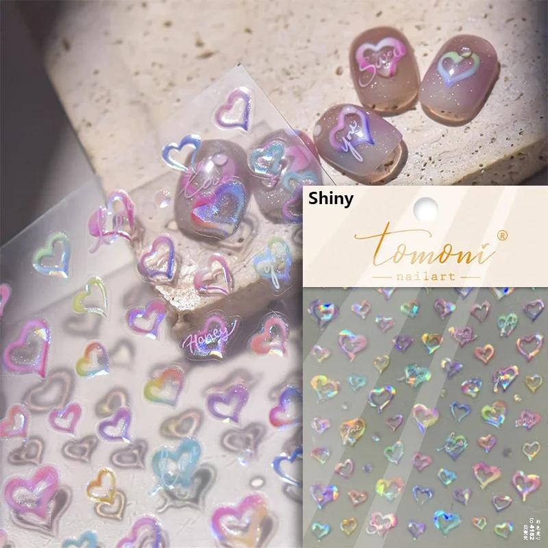 Colored Crystal Star Love Shiny Silver Hollowed Smudging Rainbow Flower Jelly Embossed Nail Art Stickers Manicure Decals