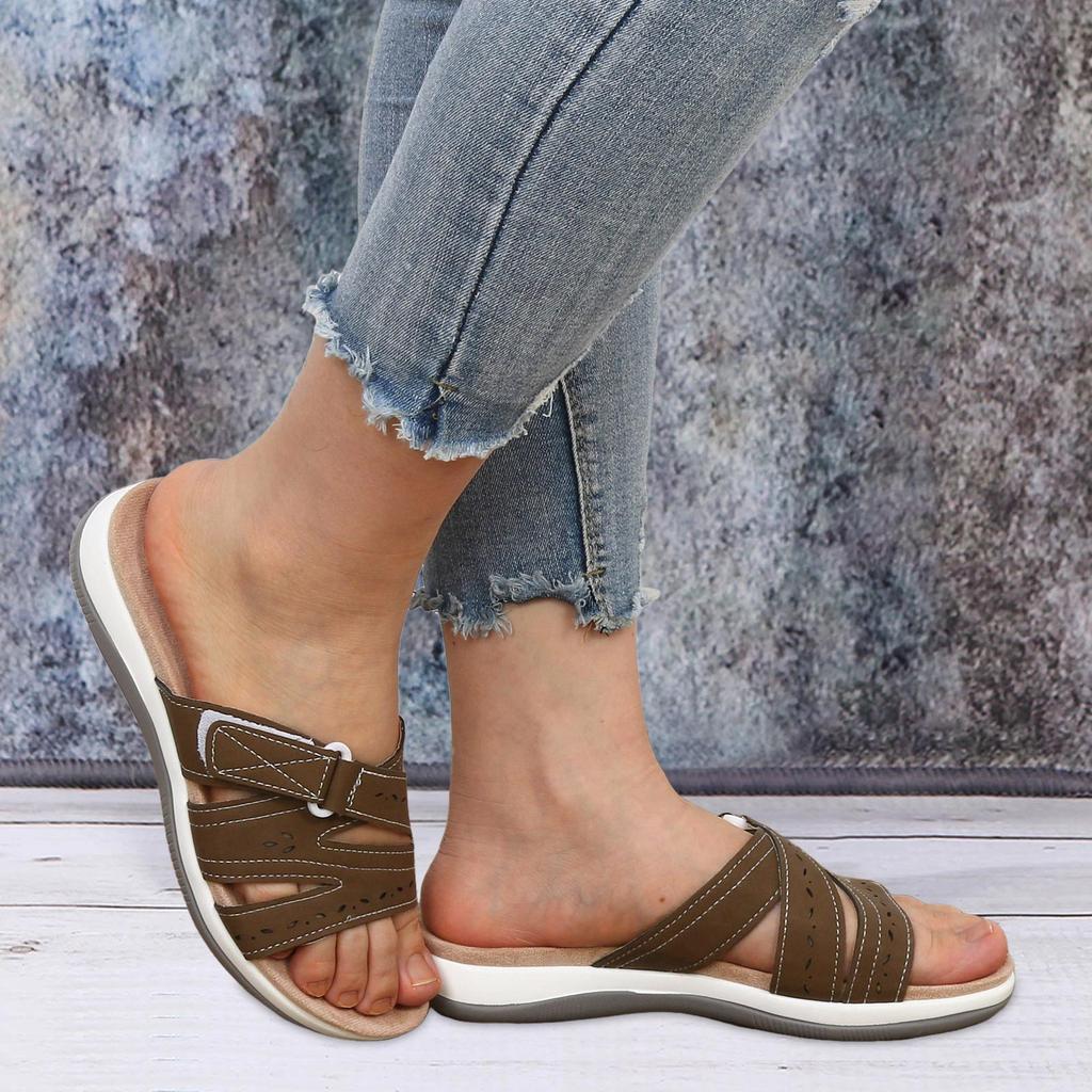 Sommer Damen Keilsandalen Premium Orthopädische Sandalen mit offener Spitze Vintage Anti-Rutsch Leder Casual Damen Plateau Retro Schuhe