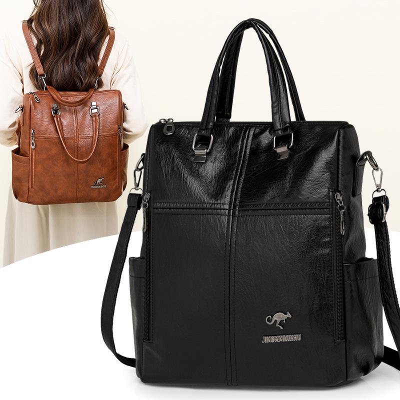 

New fashionable spring leisure three-purpose backpack women s soft leather oblique shoulder portable soft bag чёрный
