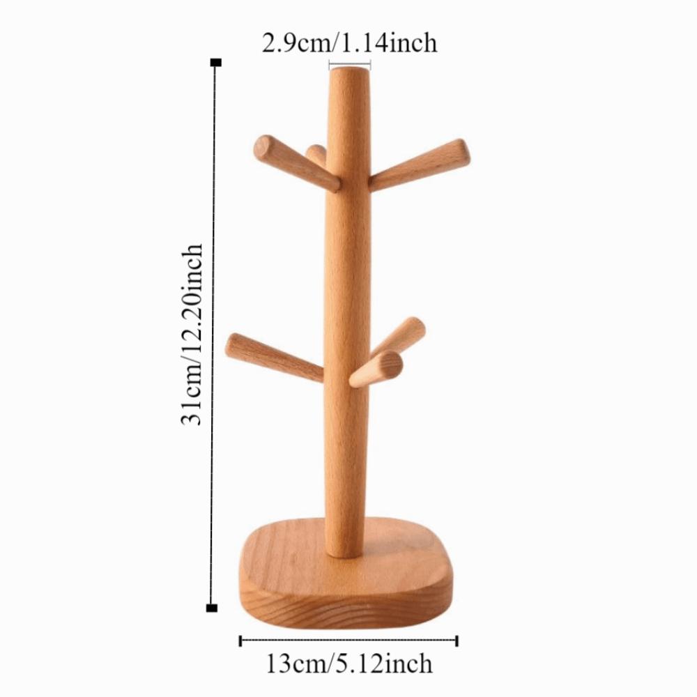 Wooden Mug Hanging Display Rack 6 Hooks Tea Cups Drainer Tabletop Drinkware Shelf  Home Decor