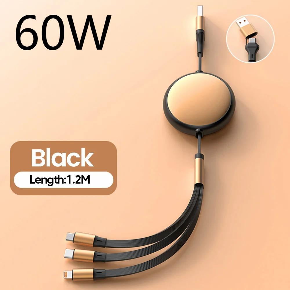 120W 3 in 2 Retractable USB Type C Micro IOS Cable Fast Charger for IPhone15 Samsung Huwei Multi Port