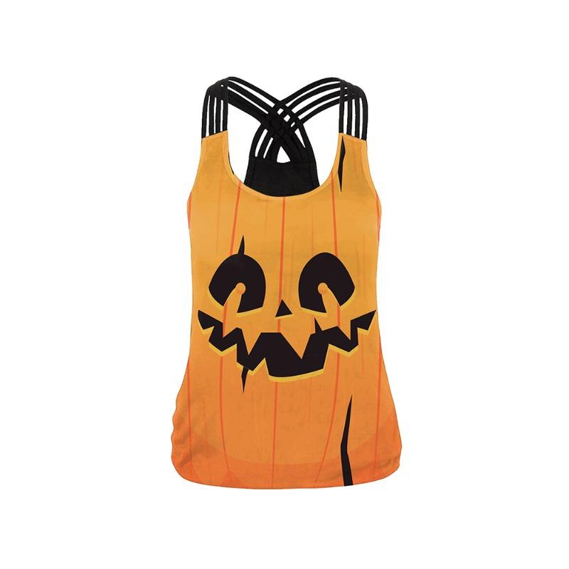 Halloween Skeleton Printed Ladies Strap Cross Tank Skinny Elastic Yoga Top