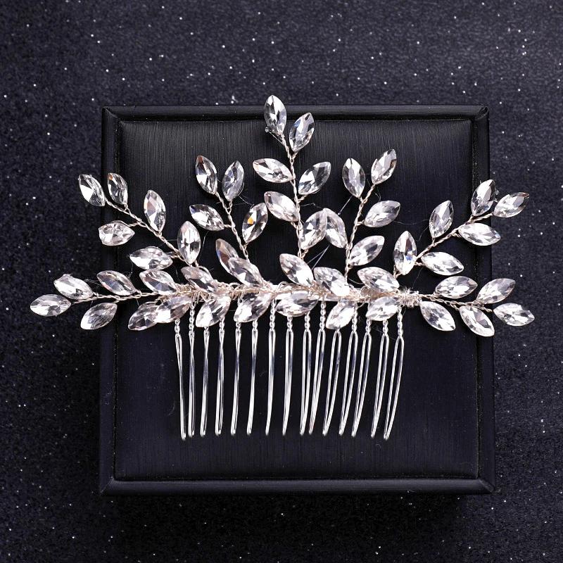 Handmade Silver Crystal Flower Hair Comb Pearl Rhinestone Flower Hair Combs for Women Bride Hair Jewelry Wedding Hair Accessorie