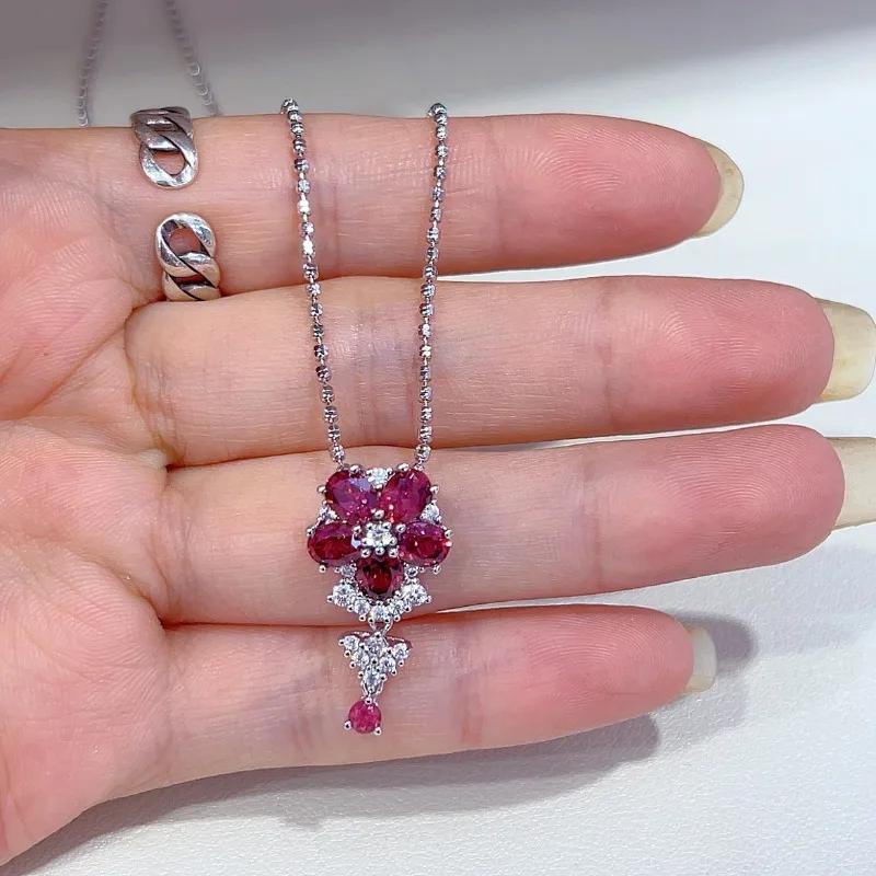 SACE GEMS S925 Sterling Silver Certified 4*5MM Natual Garnet Pendant Necklaces for Womne Engagement Cocktail Party Fine Jewelry