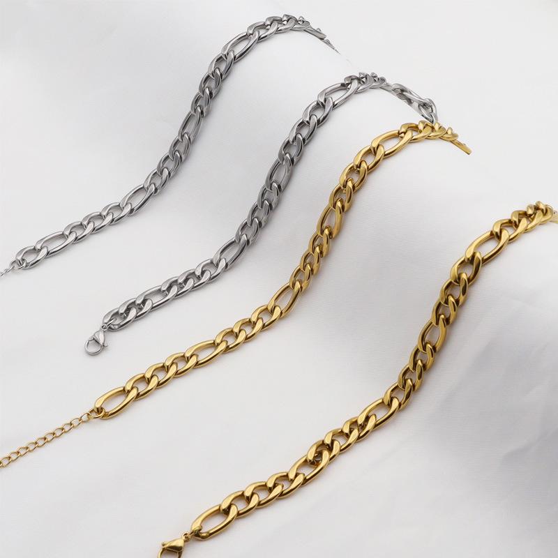 Nk Mother And Child Chain Non-Fading Titanium Steel Cuban Chain Hip Hop Figaro 18K Gold Necklace