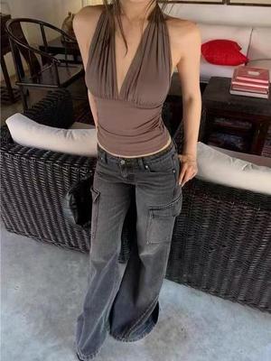 Women's Sexy See-Through Deep V-Neck Backless Halter Top