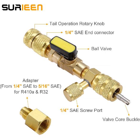 Инструмент для установки и снятия вентильных сердечников R410A R22 с двойным размером порта SAE 1/4 и 5/16, для систем HVAC R410 R32 R22 R12 R407 R404 R600, с вентильными сердечниками и
