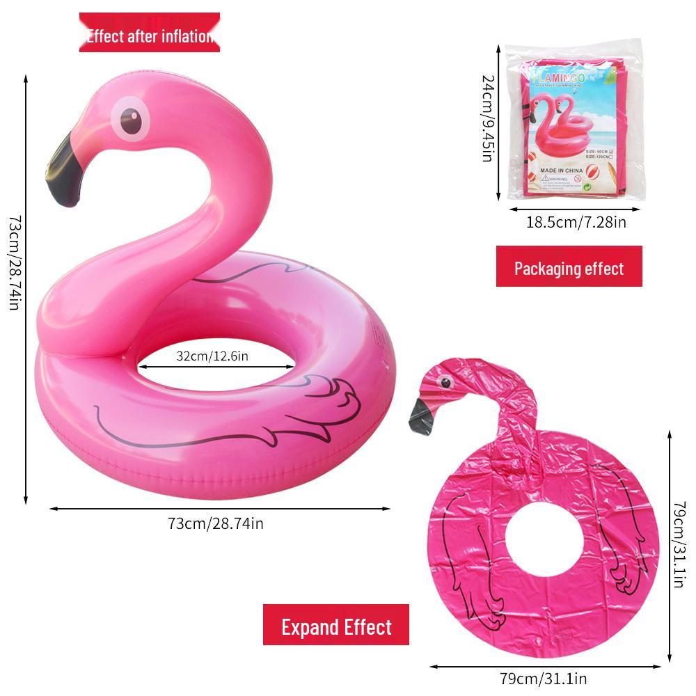 Inflatable Flamingo Swimming Ring with Sequins - Thickened Water Ride-On