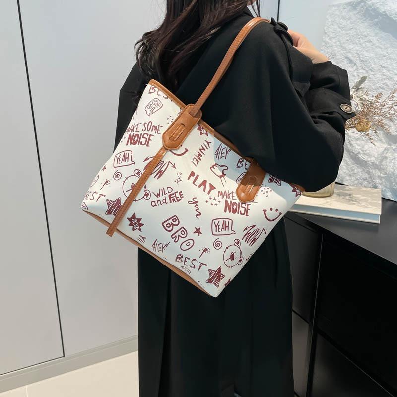 Large Capacity Tote Bag Trendy Printing Simple Niche Hand Bag New Commuting Class Shoulder Armpit Bag