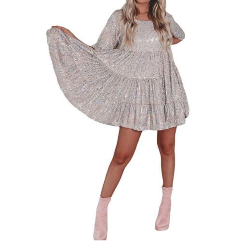 Spring/Summer 2023 Sequin Half-Sleeve Ruffle Dress