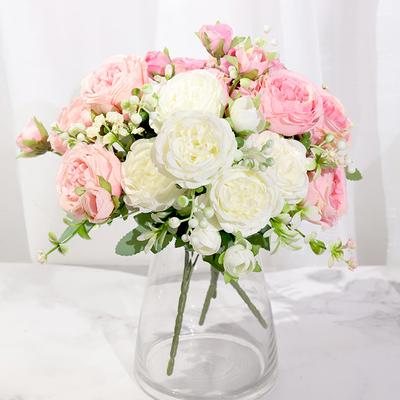 Pink Silk Peony Artificial Flowers Rose Wedding Home Decor High Quality Big Bouquet Foam Accessories Craft White Fake Flower 