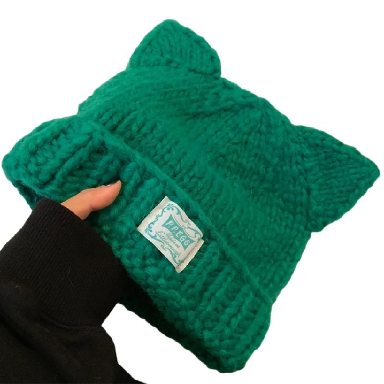 

Cats Ear Knitted Hat Women Snow Hat for Girl Snow Skiing Cycling Winter Crochet Snow Hat for Women Outdoor Activity зелений