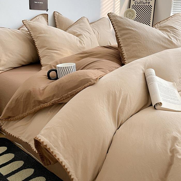 3pcs Simple Double Solid Color Quilt Cover and Pillowcases Nordic King Queen Size Bedding Set Soft Comfort Brushed Duvet Cover