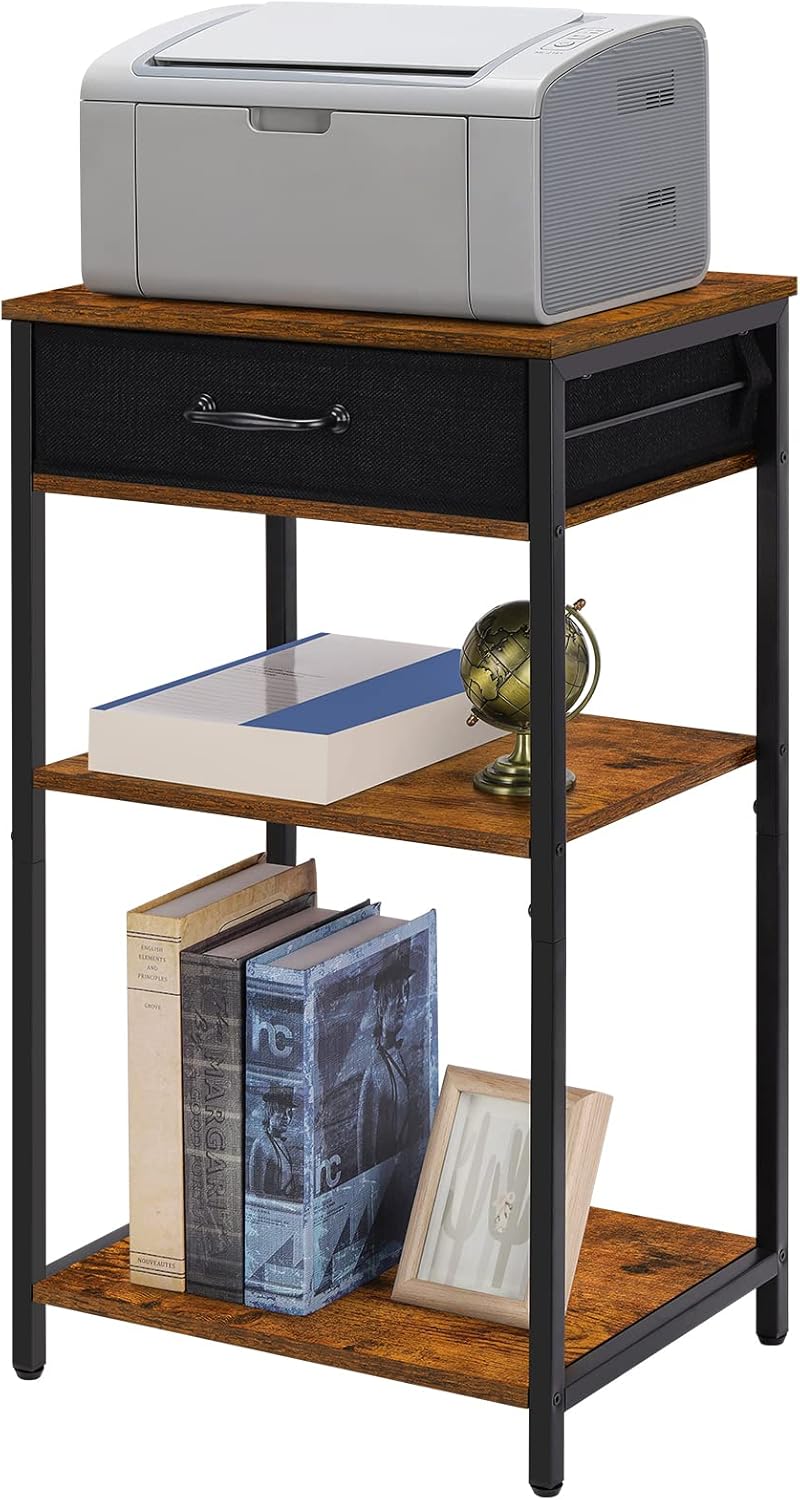 Printer Stand with Storage Bag Under Desk Printer Table on Wheels 2 Tier Small Desktop Rolling Stand Shelf  (Brown) коричневый