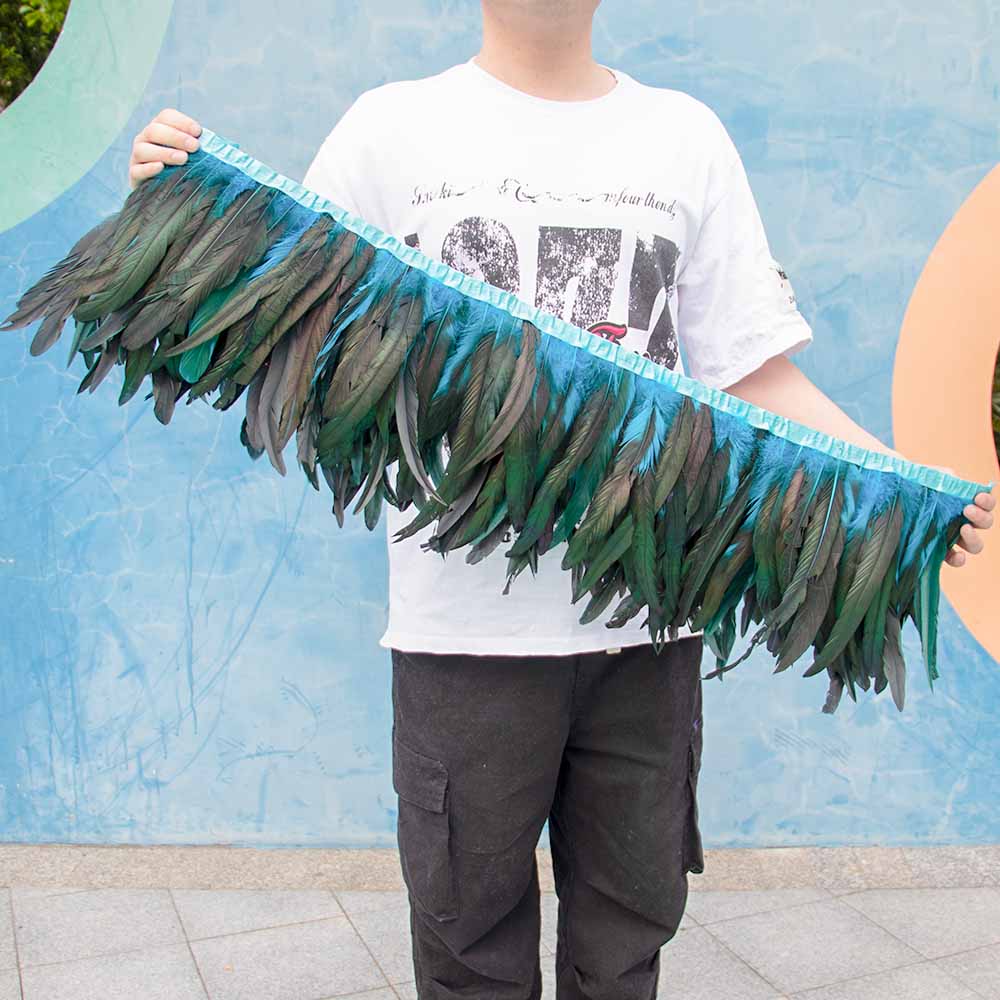 1 Meter Natürliches Rotes Hahnenhechel Federbesatz Fransen 10-12 Zoll Hochzeit Karneval Party Dekoration DIY Kleidung Nähen Handwerk