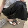 Fashion Slip-heeled Slippers Summer New Style Square Head Glitter Shallow Mouth Set Foot Anti-slip Wear-resistant Sandals