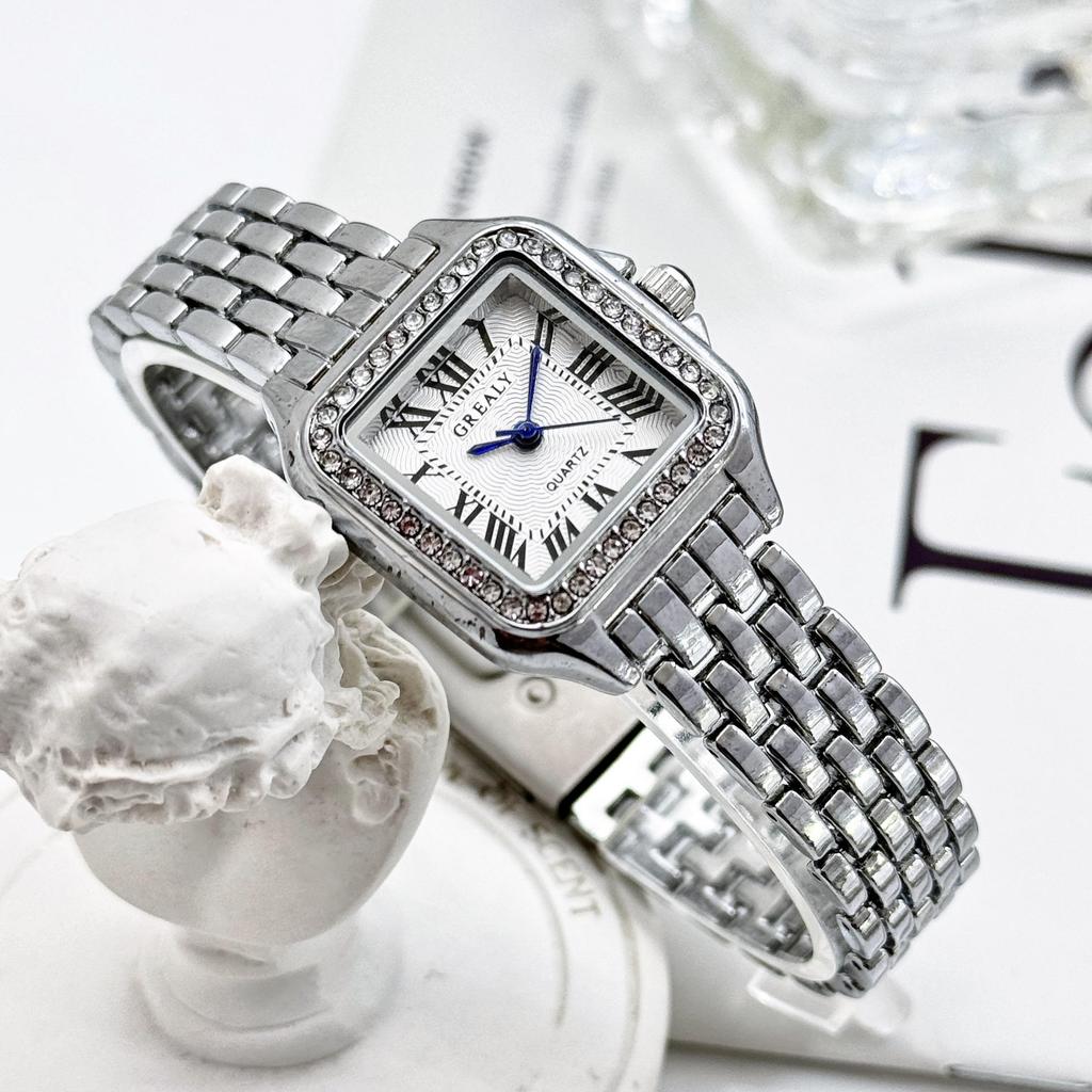 GREALY Women's Classic Retro Square Waterproof Diamond Quartz Watch