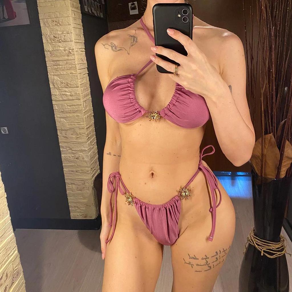 With Skirt Halter High Cut Strappy Bikini Female Swimsuit Women Swimwear Three-Pieces Bikini Set Bather Bathing Suit Swim