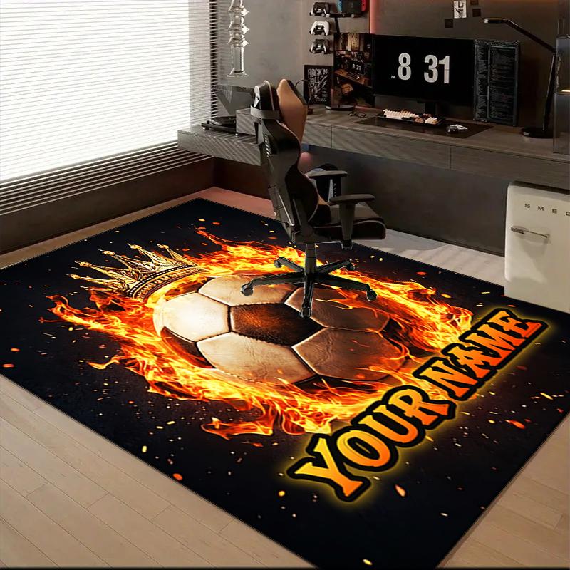 1PC Custom Name Soccer Crown" Theme Floor Mat Ideal for Living Room, Game Rooms, Office, Bedroom, Floor Mat Playful Design