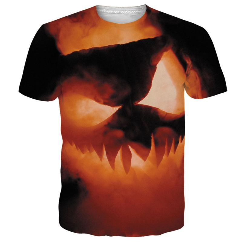 Halloween Cross-border European and American 3D Digital Printing New Casual Men's Short-sleeved Horror-themed Pumpkin T-shirt