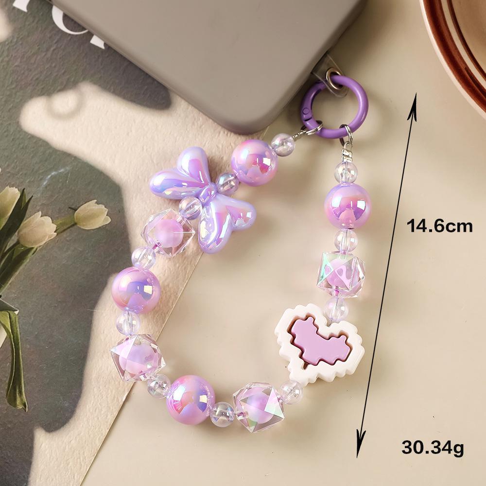 Candy Heart Beaded Phone Lanyard & Bow Charm Keychain Gift