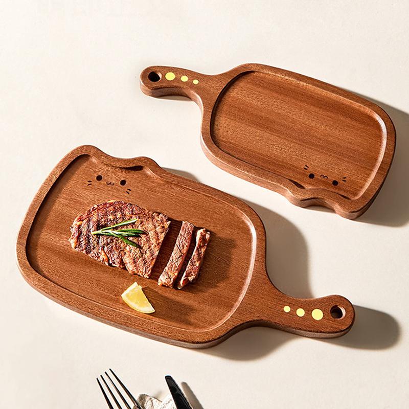Cat Sandalwood Steak Cutting Board Steak Board Wooden Pizza Tray Solid Wood Bread Cutting Board Home Restaurant Wooden Tray