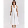 Mercury Crescent House Same Style French style White Deep V-neck Bow Strap Halterneck Skirt Waist Hugging Slimming Dress