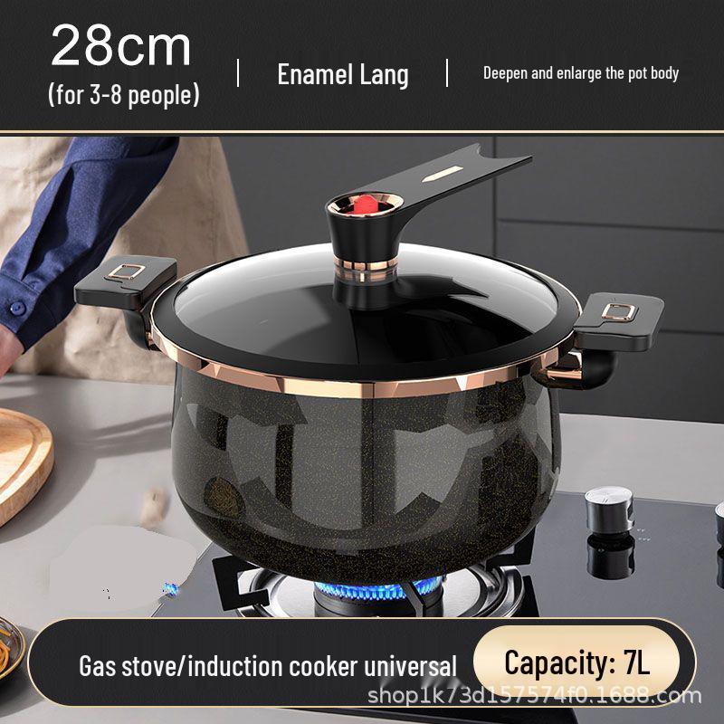 

Эмалированная эмалированная кастрюля с двумя ручками с антипригарным покрытием для тушения и приготовления пищи на газовых или индукционных плитах Enamel Micro-Pressure Soup Pot