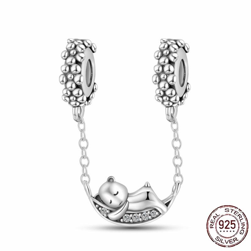 Stříbrný Křišťálový Pavé Bezpečnostní Řetízek Pevný Klip Pramen Přívěsek Vhodný pro Ženy Náramek Stříbrné Šperky Párty Narozeninový Dárek