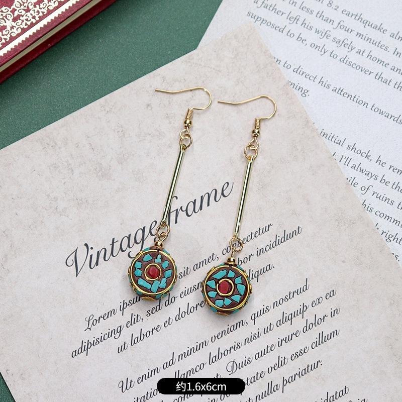 Handmade Niche Nepalese Exotic Tibetan Earrings Retro Temperament Simple Earrings Show Face Thin Earrings