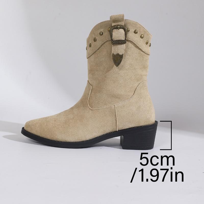 Women's Retro Short Boots Faux Suede Chunky Heel Pointed Toe V-Cut Cross-Border Large Size Spring Autumn Ankle Booties