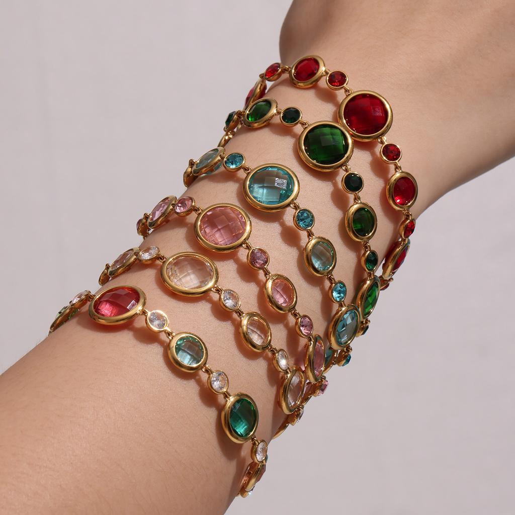 Nivora Exclusive Colorful Glass Chain Bracelet For Women Stainless Steel Charm Bangle Engagement Wedding Bracelets Zircon Gifts