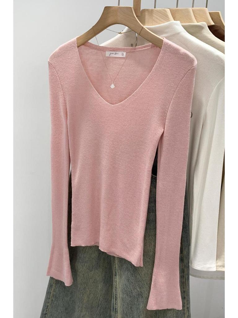 Women's Autumn 2025 Slimming Korean V-neck Knit Top