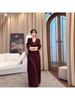 60387# Plus Size V-Neck Autumn Dress: Elegant Long Style for a Taller, Slimmer Look with Belly Coverage