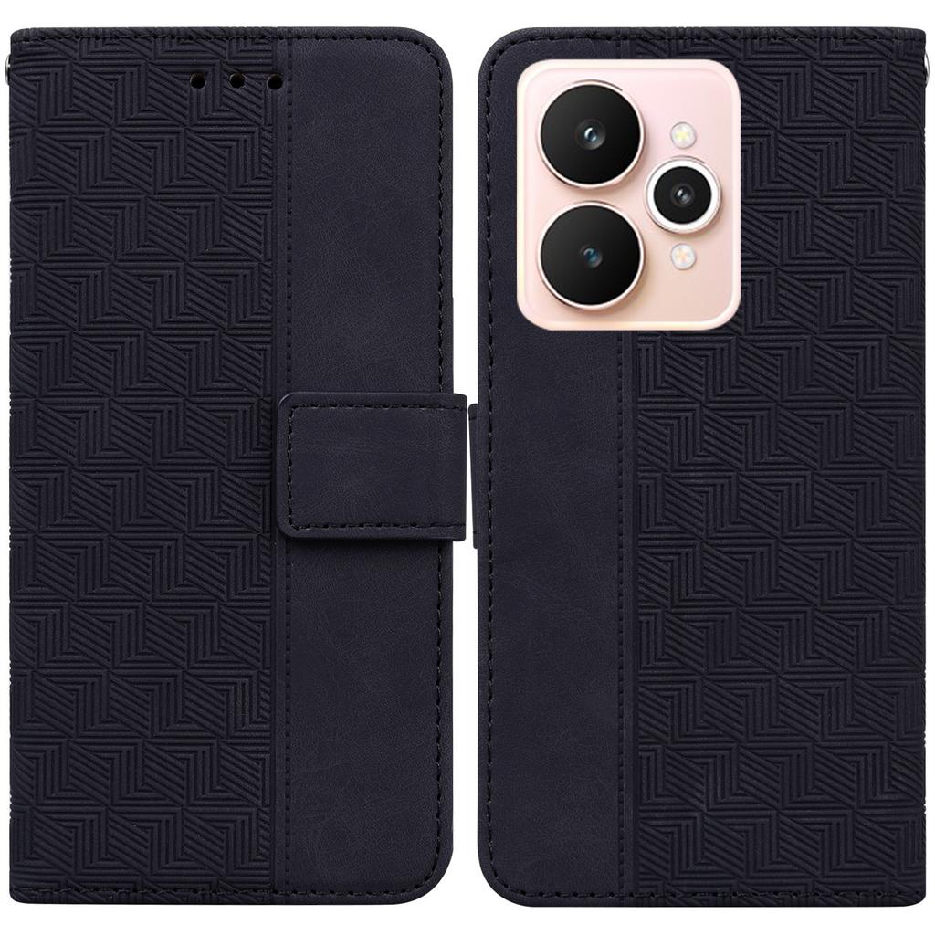 For Realme 15 Pro 5G/15 5G Case Geometry Pattern Leather Wallet Phone Cover with Wrist Strap